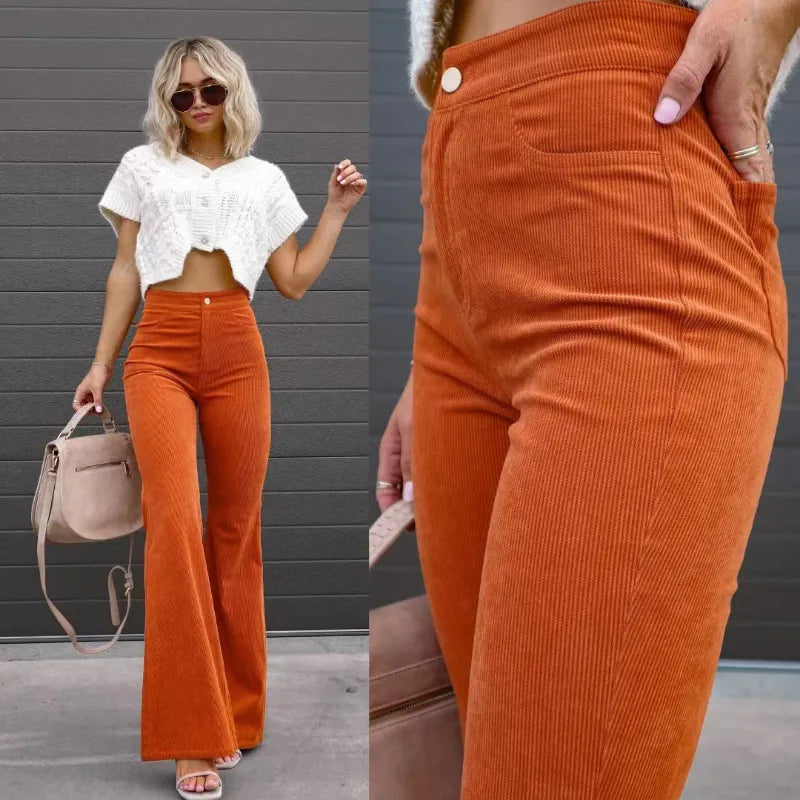 Women's Long Flared High Waist Pants – Retro Style Casual Trousers