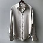 Women's Drop Shoulder Blouse – Curved Hem Button Down Blouse