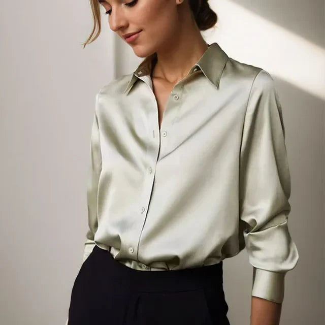 Women's Drop Shoulder Blouse – Curved Hem Button Down Blouse