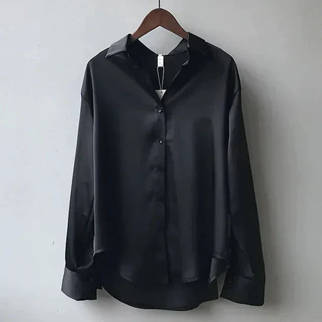Women's Drop Shoulder Blouse – Curved Hem Button Down Blouse