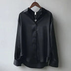 Women's Drop Shoulder Blouse – Curved Hem Button Down Blouse
