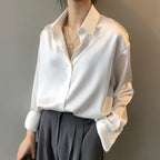 Women's Drop Shoulder Blouse – Curved Hem Button Down Blouse
