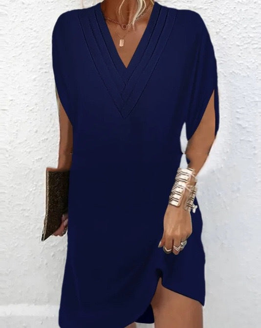 Women's V-Neck Wrap Summer Dress – Short Sleeve Flowy Dress