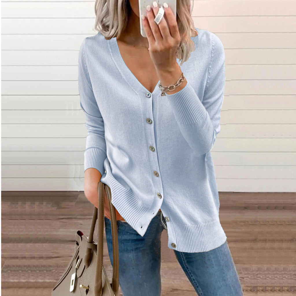 Women's Ribbed V-Neck Cardigan – Button Front Long Sleeve Cardigan