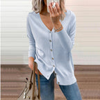 Women's Ribbed V-Neck Cardigan – Button Front Long Sleeve Cardigan