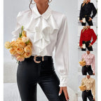 Women's Tiered Ruffle Blouse – Flowy Long Sleeve Dress Blouse