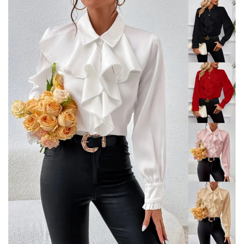 Women's Tiered Ruffle Blouse – Flowy Long Sleeve Dress Blouse
