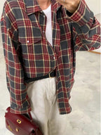 Women's Checked Button Blouse – Oversized Relaxed Shirt Blouse