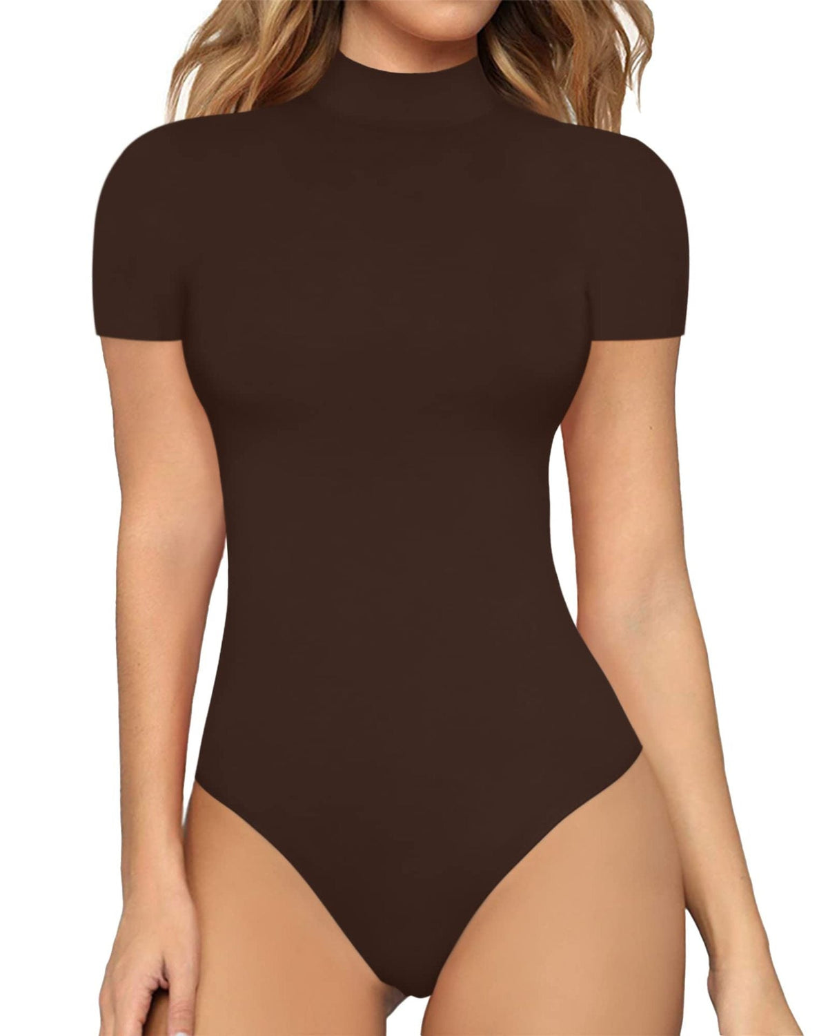 Women's Fitted Mock Neck Bodysuit – Short Sleeve Sleek Bodysuit