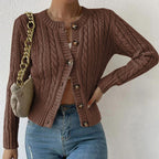 Women's Button Front Cable Knit Cardigan – Long Sleeve Winter Cardigan
