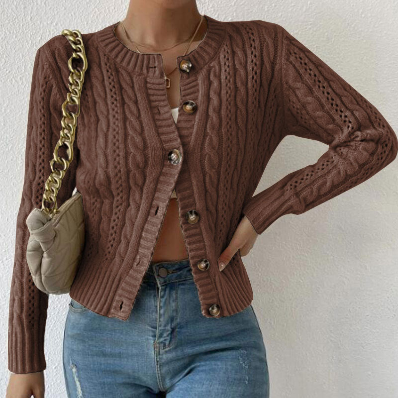 Women's Button Front Cable Knit Cardigan – Long Sleeve Winter Cardigan