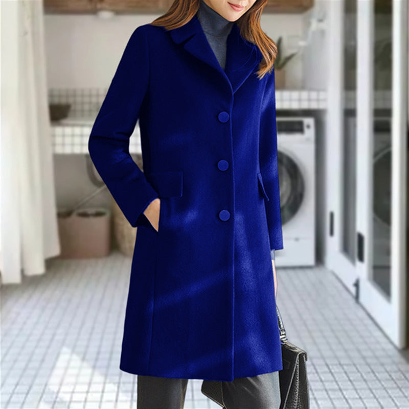 Women's Classic Lapel Coat – Long Button Front Overcoat