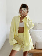 Women's Blouse Shorts Set – Button Front Top & Matching Shorts Set