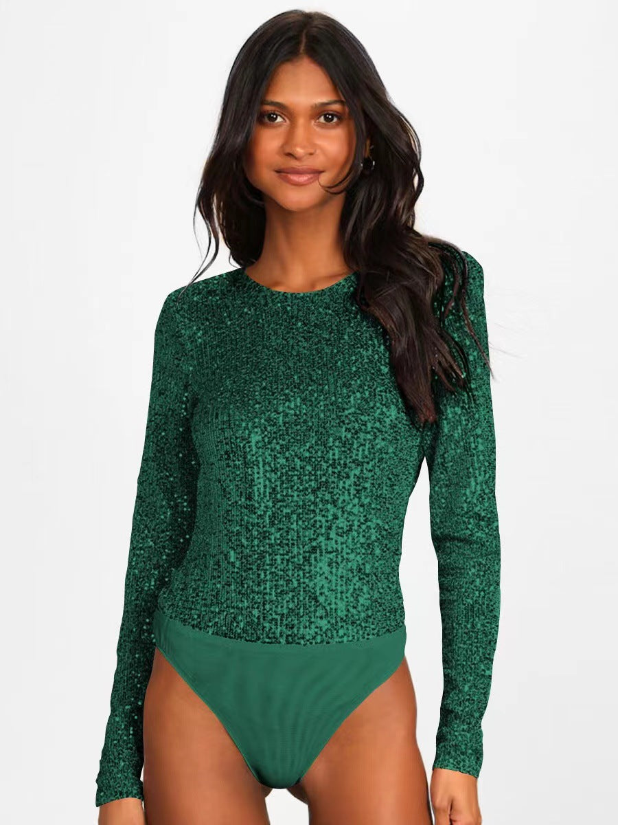 Women's Long Sleeve Sequin Bodysuit – Sparkle Fitted Party Bodysuit