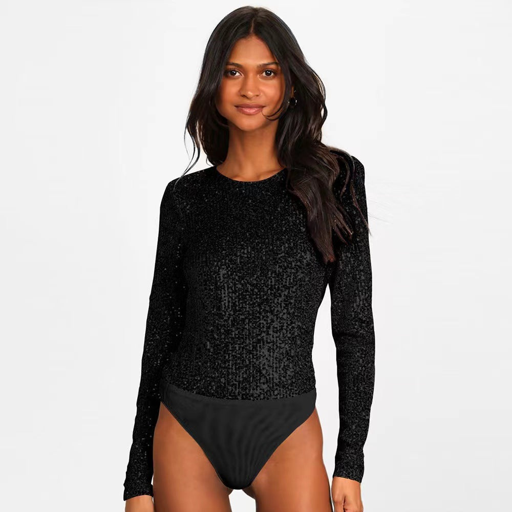 Women's Long Sleeve Sequin Bodysuit – Sparkle Fitted Party Bodysuit