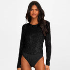 Women's Long Sleeve Sequin Bodysuit – Sparkle Fitted Party Bodysuit