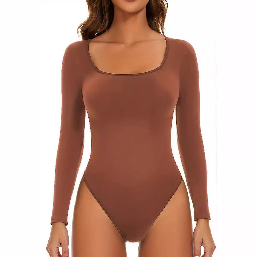 Women's Deep Plunge Bodysuit – Fitted Long Sleeve Evening Bodysuit