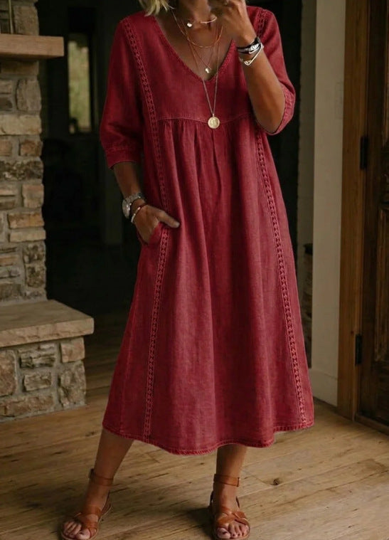 Women's Vintage Denim Look Dress – Button Front Relaxed Dress