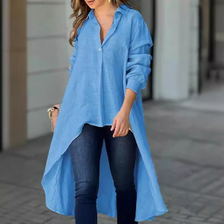Women's Asymmetrical Tunic Blouse – Longline Button Down Shirt Blouse