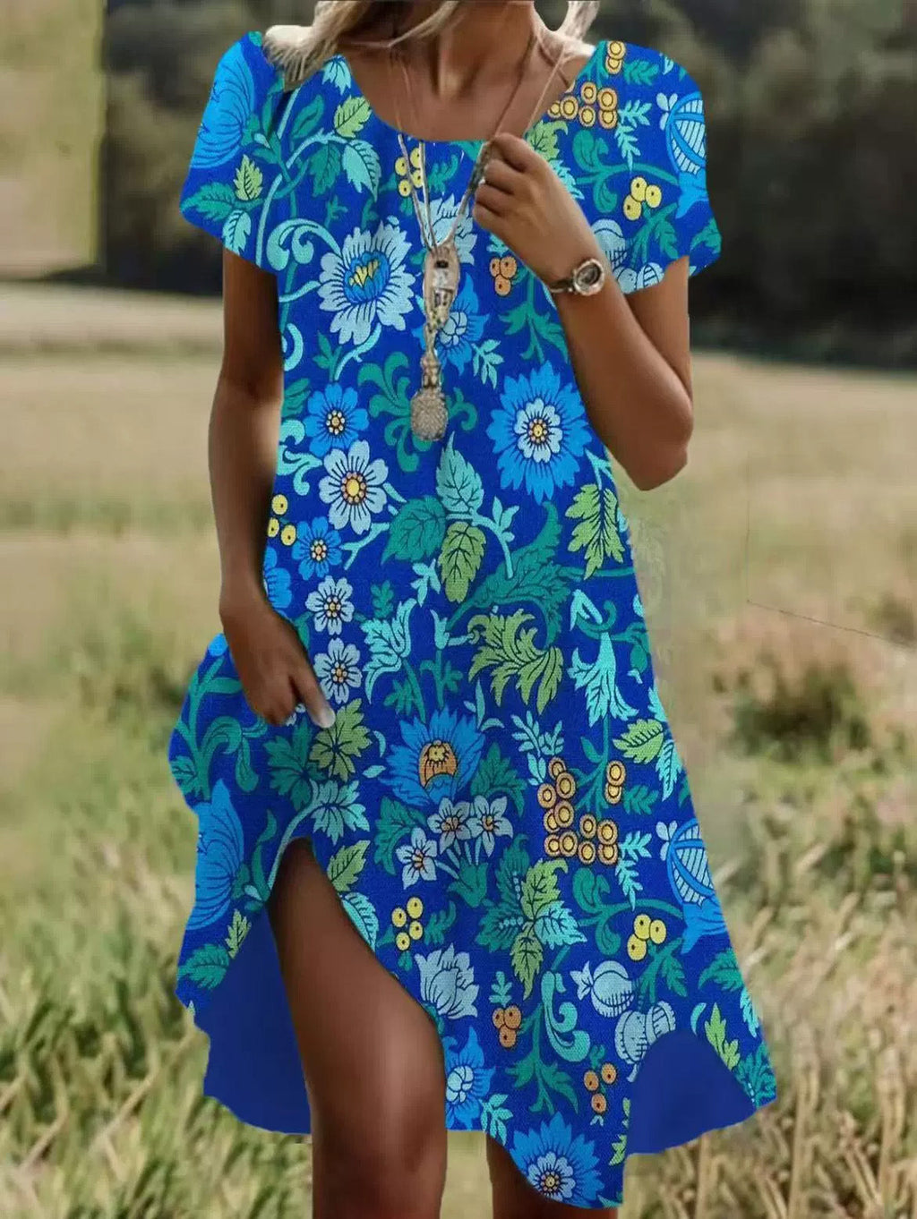 Women's Relaxed Summer Midi Dress – Flowy Day Dress