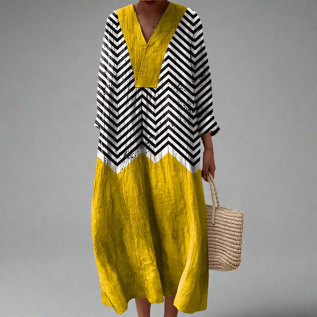 Women's Colourful Print Midi Dress – Flowy Summer Day Dress