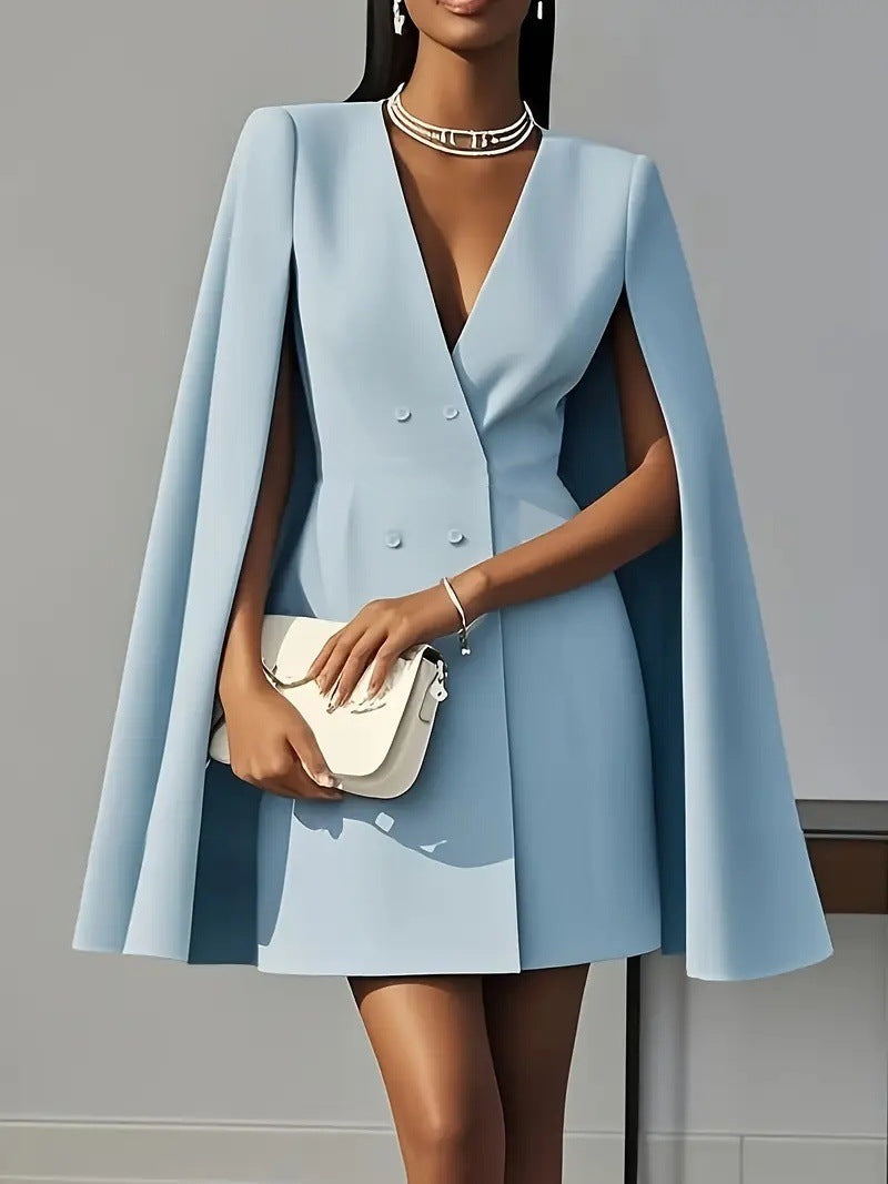 Alanah | Hooded Cape Cocktail Dress with v-neck