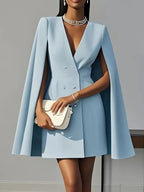 Alanah | Hooded Cape Cocktail Dress with v-neck