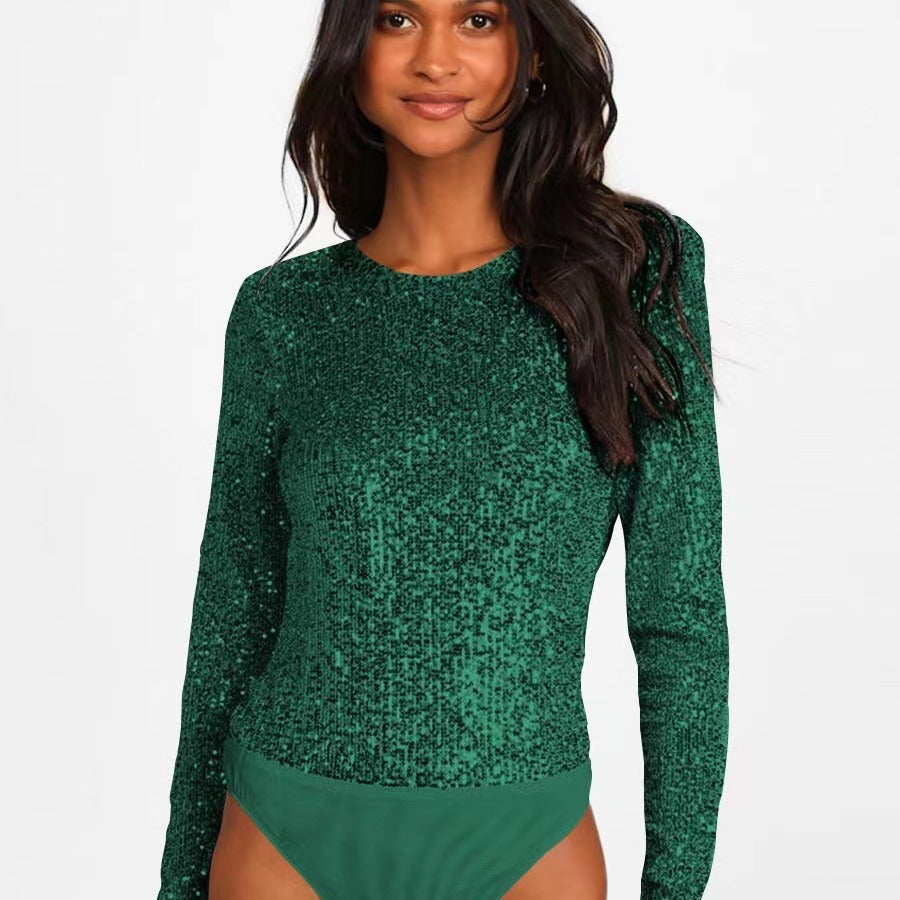 Women's Long Sleeve Sequin Bodysuit – Sparkle Fitted Party Bodysuit