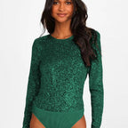 Women's Long Sleeve Sequin Bodysuit – Sparkle Fitted Party Bodysuit