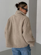 Women's Oversized Stand Collar Jacket – Zip-Up Cold Weather Winter Jacket