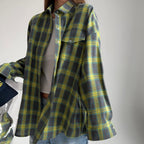 Women's Checked Button Blouse – Oversized Relaxed Shirt Blouse