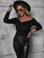 Women's Off-Shoulder Evening Bodysuit – Fitted Long Sleeve Bodysuit
