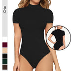 Women's Fitted Mock Neck Bodysuit – Short Sleeve Sleek Bodysuit