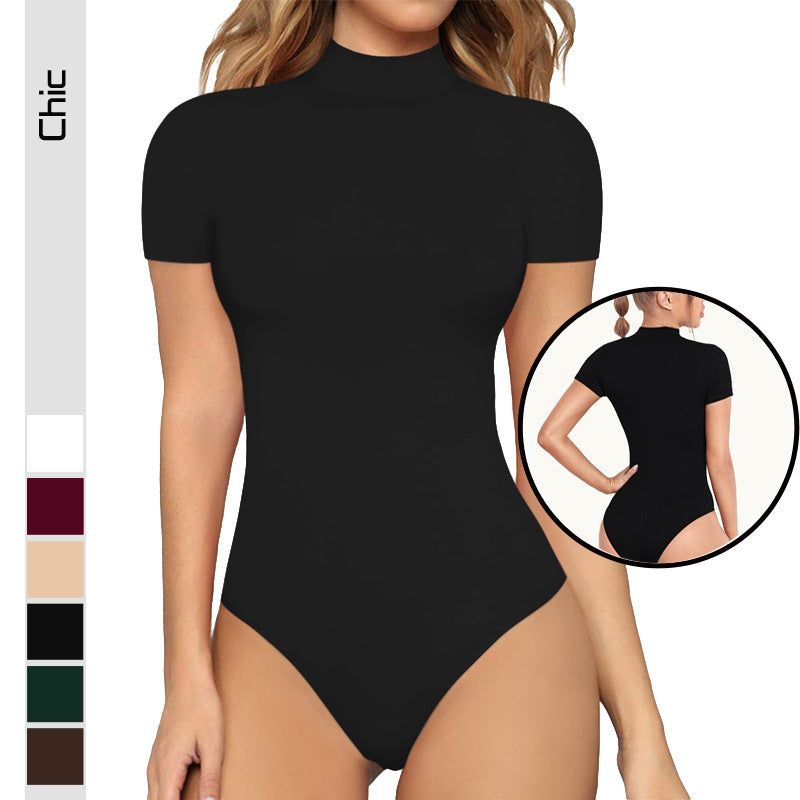 Women's Fitted Mock Neck Bodysuit – Short Sleeve Sleek Bodysuit