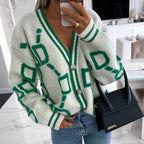 Women's Oversized Geometric Cardigan – Patterned Button Front Knit Cardigan