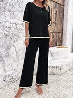 Women's Split Hem Wide Leg Pants Set – Relaxed Casual Loungewear Set