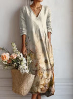 Women's Vintage Floral Midi Dress – A-Line Flowy Summer Dress