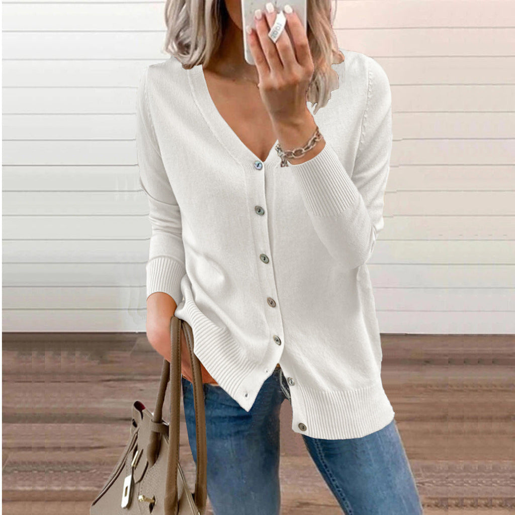 Women's Ribbed V-Neck Cardigan – Button Front Long Sleeve Cardigan