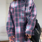 Women's Checked Button Blouse – Oversized Relaxed Shirt Blouse