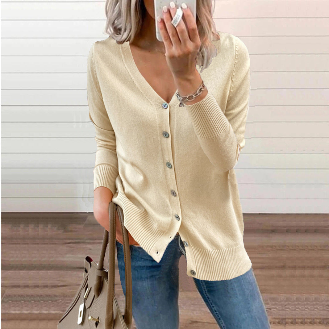 Women's Ribbed V-Neck Cardigan – Button Front Long Sleeve Cardigan