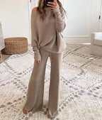 Women's Wide Leg Knit Pants Set – Long Sleeve Top & Coordinated Trousers