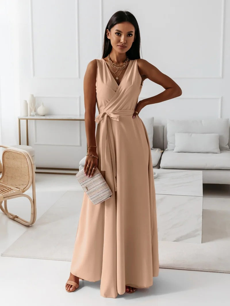 Women's Wedding Guest Wrap Maxi Dress – V-Neck Flowy Occasion Dress