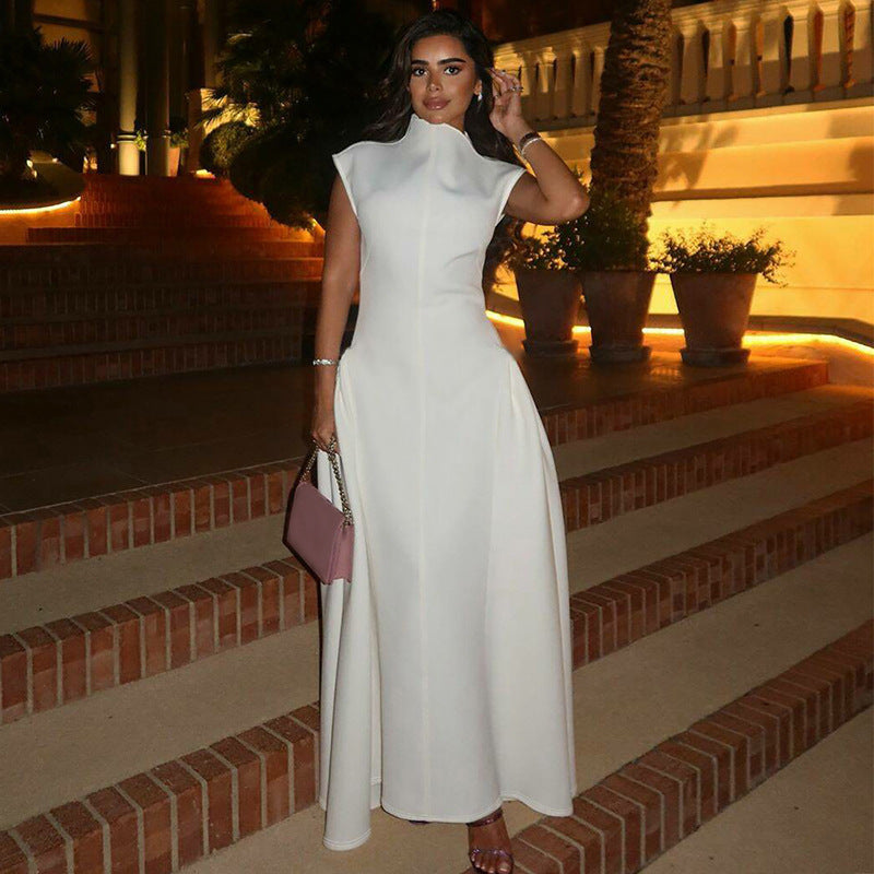 Women's Side Slit Maxi Gown – High Neck Formal Evening Dress