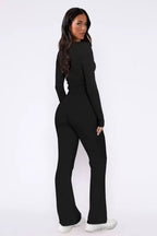 Women's Button Detail Crop Top Set – Flared Pants Casual Loungewear Set