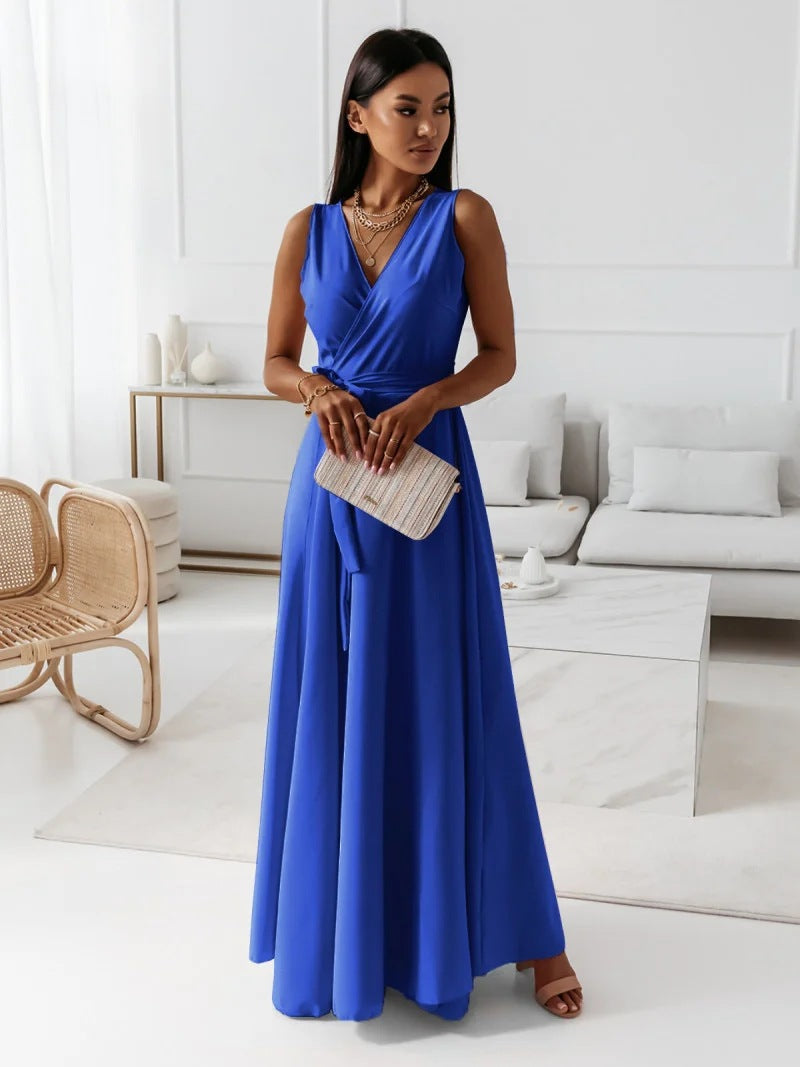 Women's Bridesmaid Wrap Maxi Dress – V-Neck Wedding Guest Occasion Dress