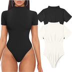 Women's Fitted Mock Neck Bodysuit – Short Sleeve Everyday Bodysuit