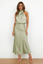 Women's Asymmetrical Neck Midi Dress – Fitted Statement Cocktail Dress