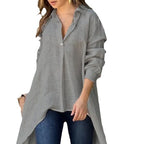 Women's Asymmetrical Tunic Blouse – Longline Button Down Shirt Blouse