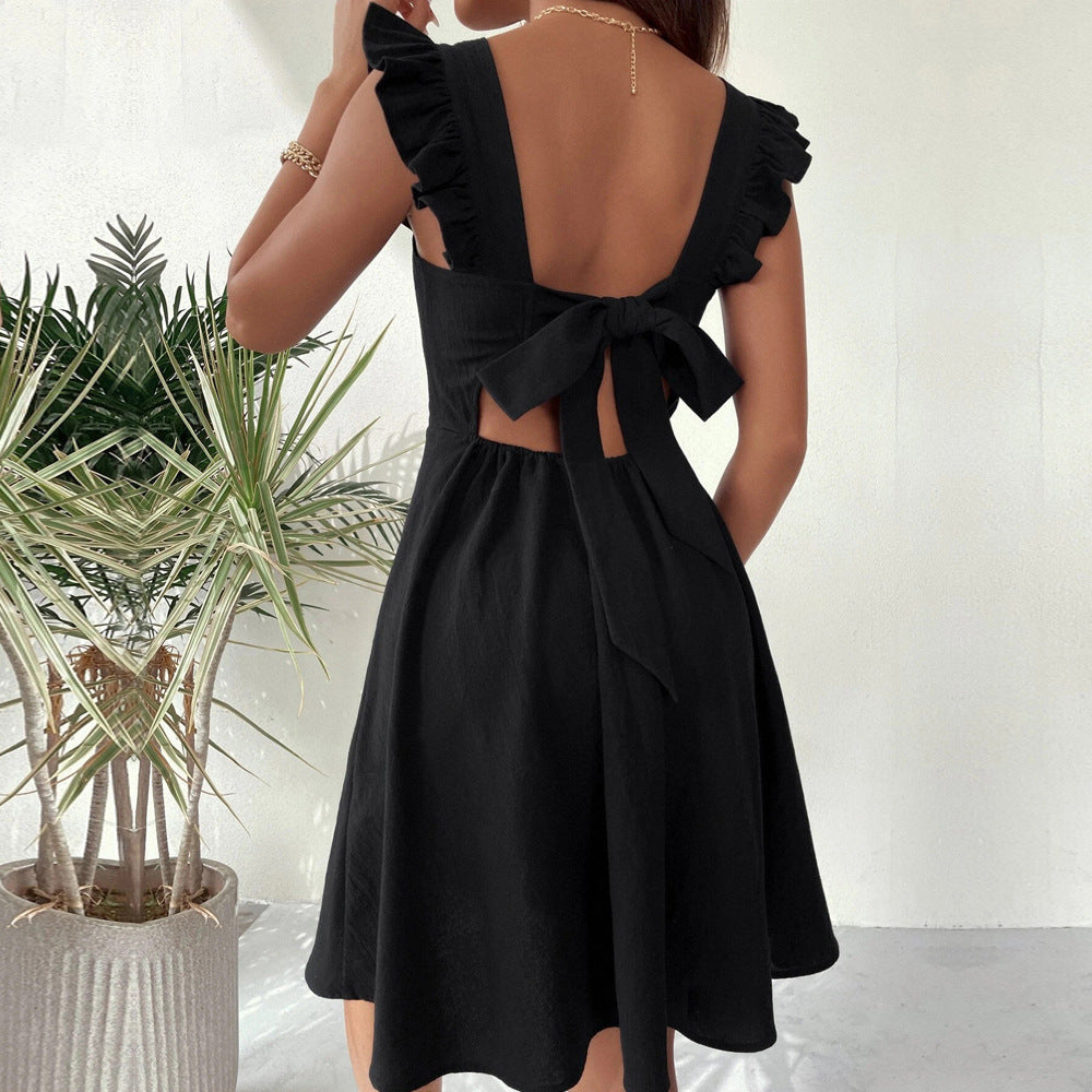 Women's Ruffle Strap Mini Dress – Fit & Flare Cocktail Day Dress