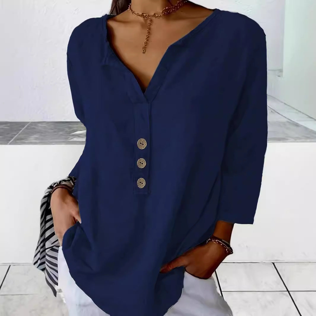 Women's Collared Button Blouse – Relaxed Everyday Shirt Blouse